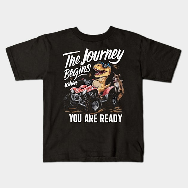 Ready for Adventure: Dino ATV Chase. The journey begins when you are ready Kids T-Shirt by TRACHLUIM